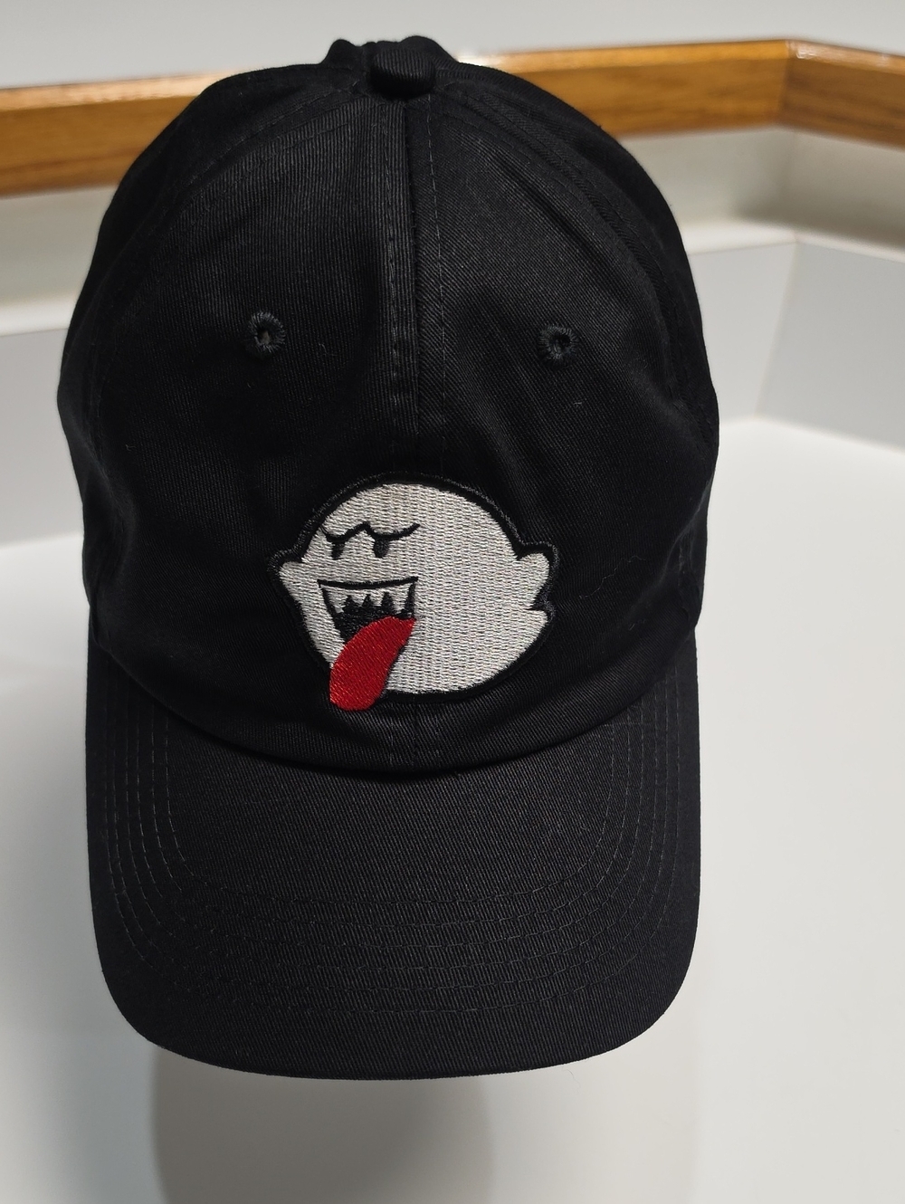 Super Mario Embroidered Boo Ghost Dad Hat - Black Adjustable Baseball Cap